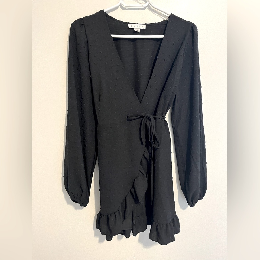 SIMONS Black Wrap Dress Long Sleeve
